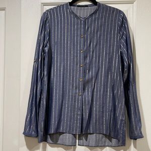 Small blue long sleeves Tahari gold striped button down shirt